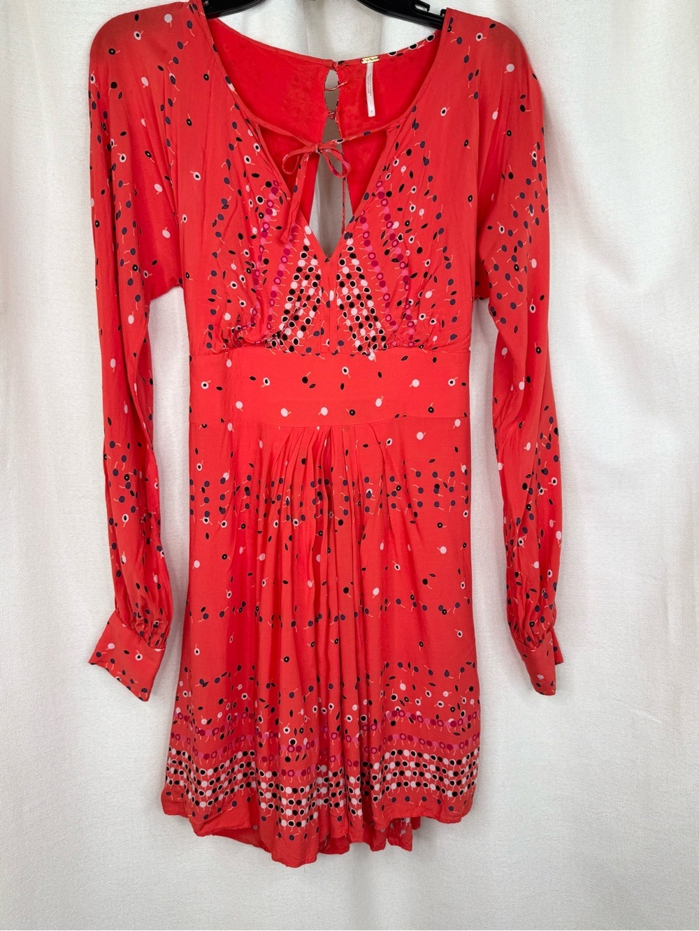Free People Coryn Mini Dress Womens Size 4 Red Dot Long Sleeve Boho